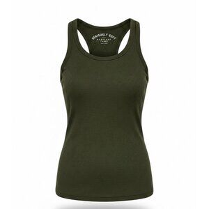 Women's Olive Green Ribbed Knit Sleeveless Tank Top Round Neck Aero
